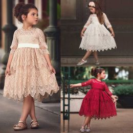 Elegant Girls Flower Lace Embroidery Dress Children's Dresses for Girl Princess Spring Autumn Party Ball Gown Children Clothing Q0716
