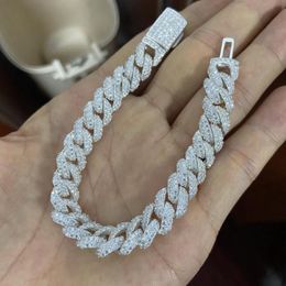 Chains Meisidian 6 - 24 Inches 10mm Width S925 Cuban Chain Full Out VVS D Moissanite Diamonds