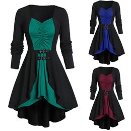 long gothic dresses NZ - Casual Dresses Women Gothic Medieval Bandage Black Solid Color Splicing Long Sleeve Vintage Sexy Pleated Party Dress Roupas Femininas