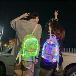 PVC Jelly Women's Bag Waterproof Colour Light LED Luminous Bags Transparent Backpack Electric Beach Backpacks Plastic Schoolbag