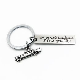 Engrave Heart Letters Car Key Ring Drive Safe Handsome I Love You Keychain Trinket Fathers Day Gifts Birthday Gift for Brothers