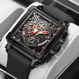 Men Watch LIGE Top Brand Luxury Waterproof Quartz Square Wristwatche For Men Date Sport Hollow Clock Male Zegarek Meski 210527