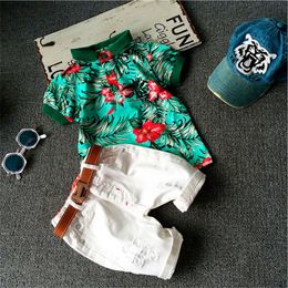 Little Boys Leaves Shirt+Pants Outfits Summer 2021 Kids Clothes for Boutique Children Boys Short Sleeves Pants 3 PC Set