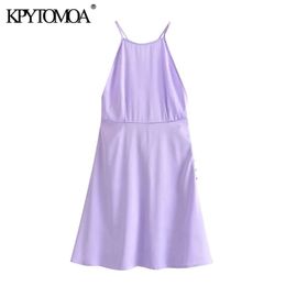 Women Chic Fashion Side Buttons Mini Camisole Dress Backless Thin Cross Straps Female Dresses Mujer 210420