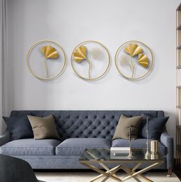 Handmade Home Decor Art Wall Hanging Metal Ginkgo Leaf Creative Golden Plated Leaves for Bedroom Living Room Restaurant