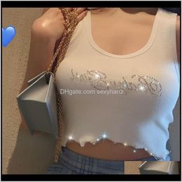 Womens Tanks Camis Exclusive Sexy Sleeveless White Crop Diamond Tank Tops Streetwear Summer Short Top Beach Party Women Satin Bp0Ew Ondn1