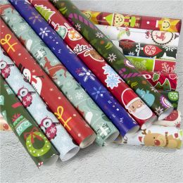 -Papel de regalo de Navidad Decoración de Navidad Caja de regalo DIY paquete de papel Dibujos animados de papel Santa Claus Snowman Deer Present Papel de envolver