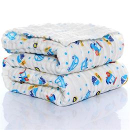 Kids muslin cotton sleeping blanket bath towel 110x110cm strong water absorption 6 layers baby breathable bedding 211105