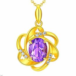 Crystal Womens Necklaces Pendant Fashion gold jewelry inlaid Amethyst, purple diamond 24K plated silver