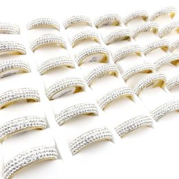 Wholesale 36pcs Top Stainless Steel Rings For Men Women Silver Gold Plated White Clay 4 Row Rhinestone Fashion Jewellery Wedding Bands Size 17-21mm