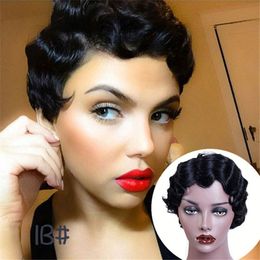 Short Synthetic Wig Simulation Human Hair Wigs Afro Kinky Curly perruques de cheveux humainsin AOSIS007 Pelucas