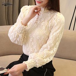 Autumn Chiffon Blouse Long Sleeve Women Tops and Blouses Puff Shirts Clothes Lace Bottom Female 10512 210521