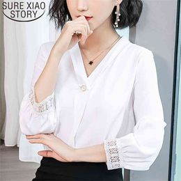 Fashion Spring and Autumn Elegant Women Blouses Long Sleeve V-neck Casual Clothing Solid Tops 5529 50 210506
