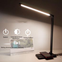 Folding Table Lamp LED Desk Eye-Protection QI Wireless Charging For Mobile Phone 5-Level Brightness&Color Night Light Lamps