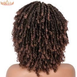 Short Soft Dreadlock Synthetic Wigs For Black Women Afro Kinky Curly Hair With Bangs Ombre Brown Crochet Twist Hair Anniviafactory direct