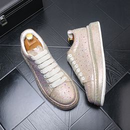 Luxury Gold Silver Green Rhinestone Designer Sneakers For Men Punk Hip Hop Platform Casual Shoes Trainers Chaussure Homme