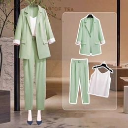 Three-piece Blazer Jacket Pant Office Wear Suits Vintage Autumn Solid Color Elegant Women Korean Style 210930