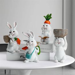 resin bunnies Canada - Easter Resin Decorations for Home Cute Rabbit Animal Figurines Miniature Tabletop Ornaments Statue Fairy Garden Thanksgiving 210804
