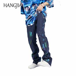 Swag Splash Ink Micro-Flare Jeans Hip Hop Multicolor Painted Denim Trousers Men Women Streetwear Slim Fit Denim Jean 2021 C0607