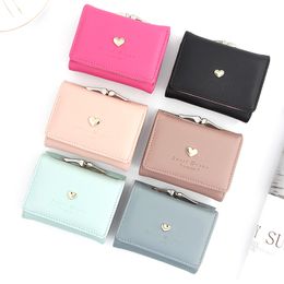 Fashion Candy Color Women Coin Purse Leather Solid Color Vintage Short Wallet Heart Hasp Ladies Girls Card mini Clutch Bag