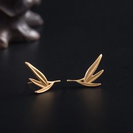 VLA 925 Silver Temperament Fashion Women's Simple Gold Color Bamboo Leaf Stud Earrings 2021 Trend Personality Jewelry