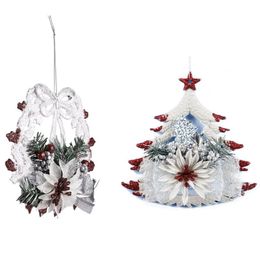 Christmas Decorations 2pcs White Door Ornaments Decoration - A Wreath With Bow-Knot & The Five-pointed Star On Tree