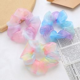 Tulle Organza Hair Scrunchies Elastic Hair Bands Ponytail Holder Girl Net Yarn Hair Hoop Transparent Rainbow Colour Scrunchies