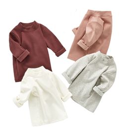 Autumn Pure Cotton Tops for Girls Turtleneck shirt 0-3Yrs Kids Clothes Boys T Solid T-shirt Long Sleeve 4 Colours 210417