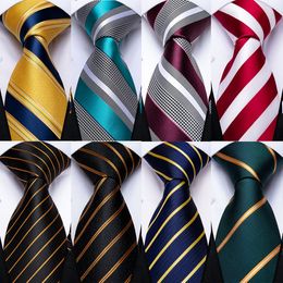 Mens Wedding Tie Gold Black Striped Silk Neck Ties For Men