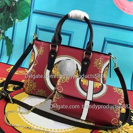 Women's Colour printing Cosmetic Bag Fashion Gold Button leather canvas letter Shoulder Bag Messenger Handbag 9886 luxury chain bags 32 * 22x16cm