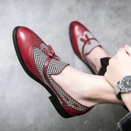 Plus Size 38 To 48 Tassel Casual Men Business Shoes Patchwork Men Oxford Dress Shoes Men's Party Loafers Flats Red Brown