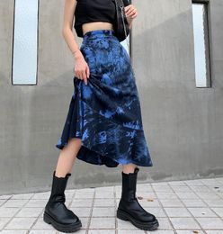 Skirts Tie Dyeing Print Women Skirt Punk Gothic Loose Streetwear Wind High Waist Female Fashion Arrival A-line 2021