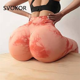 SVOKOR Tie dye Fitness Leggings Seamless Sexy Bubble Butt Women Workout Pants Printed Gym Female Leggins 211215