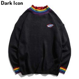 DARK ICON Rainbow Collar Pullover Men's Sweater Winter Loose Style Sweater for Men High Street Sweaters Black White 211008