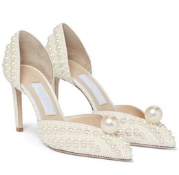 Elegant Bridal Wedding Dress Shoes Sacora Lady Sandals White Pearls Leather Luxury Brands High Heels Women Walking Origianal8