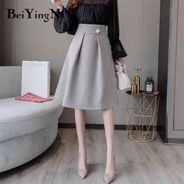 Fashion Skirt for Woman Button Autumn Winter Vintage Solid Work Wear Women Korean High Waist Elegant Saias 210506