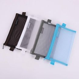 Pencil Bags 1 Pcs Simple Style Solid Colour Transparent Grid Zipper Pen Bag Case Storage Package For Grils Stationery School Supplies