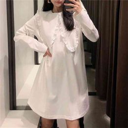 Casual Woman White Loose Cotton Short Dress Spring Fashion Ladies Peter Pan Collar Dresses Girls Sweet Soft 210515