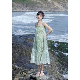 Sling design sense belly-covering floral dress for women summer Korean fashion women's clothing 210520
