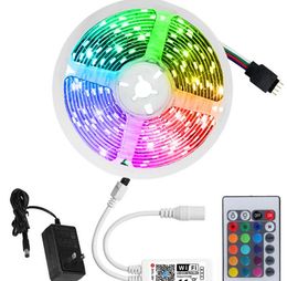 2021 5M 300led RGB led strip light Waterproof outdoor lighting Multicolor Tape Ribbon 24keys DC12V adapter set