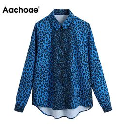 Women Vintage Leopard Print Blouses Shirts Office Wear Turn Down Collar Shirt Tops Long Sleeve Loose Casual Blouse 210413