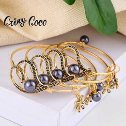 Cring Coco Lover's Heart Bracelet Fashion Hawaiian Polynesian Enamel Flower Pearl Beach Accessories Jewellery Bracelets Bangle New Q0719