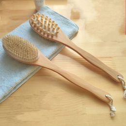 35x7cm Long Natural Wooden handle Bristle Double side Body Brush Massager Soft Brushes Wood Bath Shower Back Spa Scrubber A215268