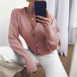 Knitted pink korean sweater cardigans women vintage solid female soft grey top autumn winter causal cardigan 210427