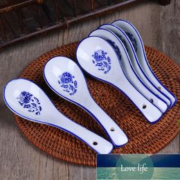 5pcs Blue Ceramic Spoon Chinese Style Porcelain Soup Tableware Kitchen Table Tools Valued Gift