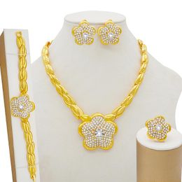 Earrings & Necklace Gold Color Crystal Jewelry Sets For Women African Bridal Wedding Gifts Party Bracelet Ring Jewellery Set