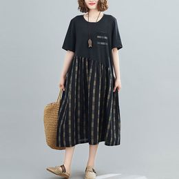 Oversized Women Loose Casual Dress New Arrival Summer Simple Style Patchwork Color Female Cotton Linen Long Dresses S2991 210412