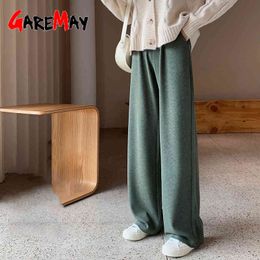 Spring High Waisted Pants Wide Leg Soft Casual for Full Knitted Korean Grey Women's Classic Street Style 210428
