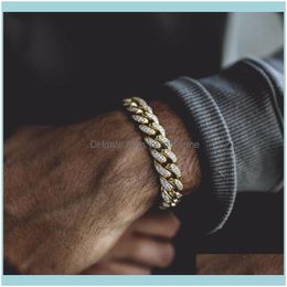 Link, Bracelets Jewelrylink, Chain Mens Hip Hop Bling Iced Out Miami Cuban Bracelet Sier Color Men Fashion Jewelry Drop Delivery 2021 6F