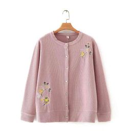 HSA Korean Women sweater cardigan College Style Flower Embroidery Knitwear O-neck Long Sleeve Knitted 210417